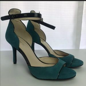 Nine West Heel Ankle Strap Suede Scalloped Back